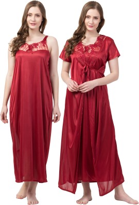 Rangmor Women Nighty with Robe(Maroon)