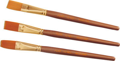 NOZOMI Artist Quality Flat Paint Brushes set of 3 Pc (10 No. Size)(Brown)