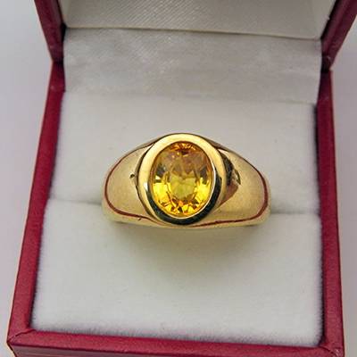 Jaipur Gemstone 7.50 ratti yellow sapphire stone ring original & unheated gemstone pukhraj ( pushkar ring ) for unisex Copper Sapphire Copper Plated Ring