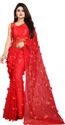 3Buddy Fashion Embellished Bollywood Net, Satin Saree(Red)