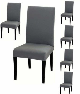 DECORIAN Polycotton Plain Chair Cover(Grey Pack of 6)