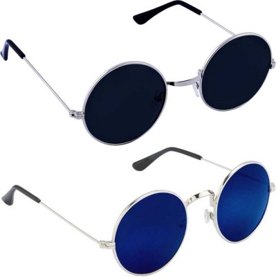 just style Round Sunglasses(For Men & Women, Black, Blue)