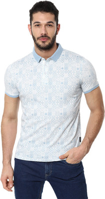 VAN HEUSEN Printed Men Polo Neck White T-Shirt