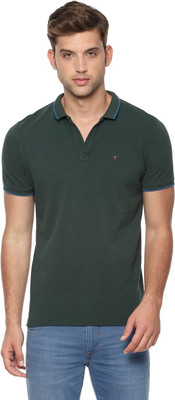 Louis Philippe Solid Men Polo Neck Green T-Shirt