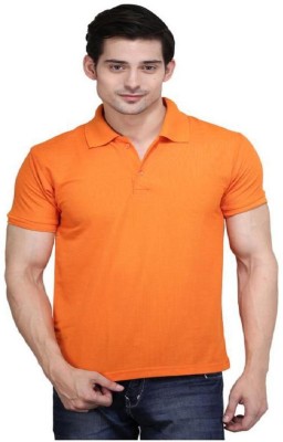 JMDE Solid Men Polo Neck Orange T-Shirt