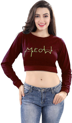 Fassion Casual Full Sleeve Printed Women Maroon Top