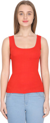 Uzun Casual Sleeveless Solid Women Red Top