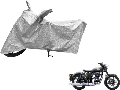 Auto Hub Waterproof Two Wheeler Cover for Royal Enfield(Battle Green, Silver)