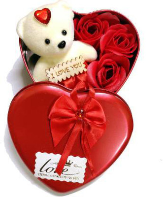 OM VALENTINES DAY GIFT SET TEEDY & ROSE GIFT SET RED SET GIFT ( RED BOX )  - 65 cm(White)