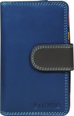 Calfnero Women Casual Blue Genuine Leather Wallet(16 Card Slots)