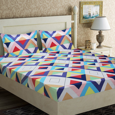 Home Candy 152 TC Microfiber Double Geometric Flat Bedsheet(Pack of 1, Multicolor)
