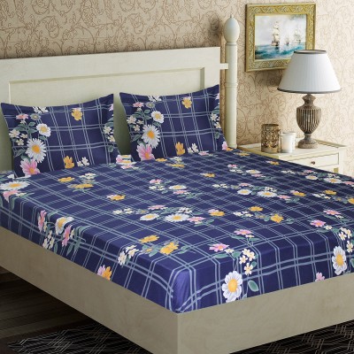 Home Candy 152 TC Microfiber Double Floral Flat Bedsheet(Pack of 1, Blue)