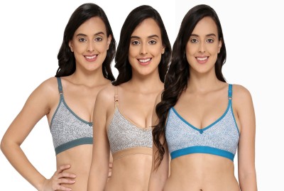 ELINA Women T-Shirt Non Padded Bra(Brown, Blue, Grey)