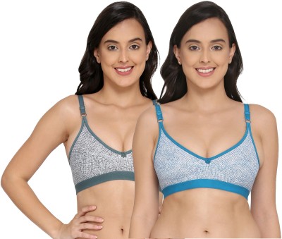 ELINA Women T-Shirt Non Padded Bra(Blue, Grey)