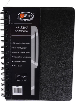 Whirx A5 1 Subject Notebook Regular Notebook Single Line Ruled 160 Pages(Black)