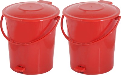 Heart Home 2 Pieces Plastic Dustbin Garbage Bin with Handle, 10 Liters (Red) - CTHH16361 Plastic Dustbin(Red, Pack of 2)