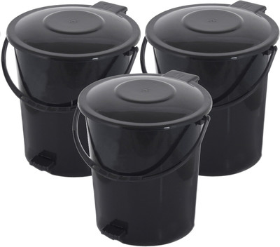 KUBER INDUSTRIES 3 Pieces Plastic Dustbin Garbage Bin with Handle, 10 Liters (Black) Plastic Dustbin(Black, Pack of 3)