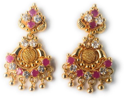 AFJ GOLD One Gram Gold Plated Traditional Trendy Stylish Earrings Ruby Alloy Stud Earring