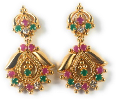 AFJ GOLD One Gram Gold Plated Traditional Trendy Stylish Earrings Emerald, Ruby Alloy Stud Earring