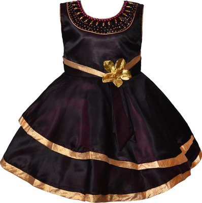 Wishkaro Girls Midi/Knee Length Party Dress(Purple, Sleeveless)