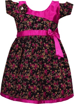 Wishkaro Girls Midi/Knee Length Casual Dress(Pink, Half Sleeve)