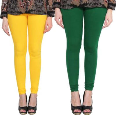 Clarita Churidar  Ethnic Wear Legging(Dark Green, Yellow, Solid)