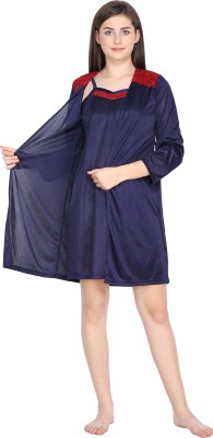 Klamotten Women Nighty with Robe(Dark Blue)