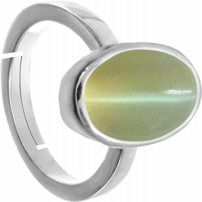 PARTH GEMS Cat's Eye Lehsunia 9.25 Carat Stone Silver Adjustable Ring for Men Brass Cat's Eye Silver Plated Ring