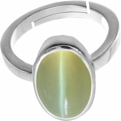 PARTH GEMS Cat's Eye Lehsunia 11.25 Carat Stone Silver Adjustable Ring for Men Brass Cat's Eye Silver Plated Ring