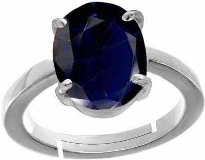 DINJEWEL Certified Unheated Untreatet 3.25 Ratti 2.6 Carat A+ Quality Ring Metal Sapphire Silver Plated Ring