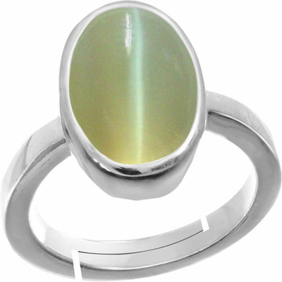 PARTH GEMS Cat's Eye Lehsunia 7.25 Carat Stone Silver Adjustable Ring for Men Brass Cat's Eye Silver Plated Ring