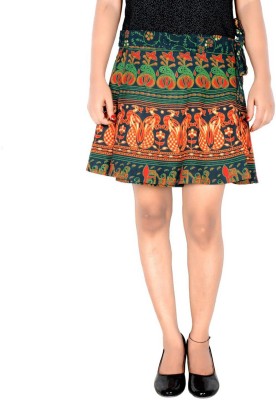 Rajvila Printed Women Wrap Around Green Skirt