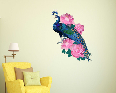 Wallzone 60 cm Peacock Removable Sticker(Pack of 1)