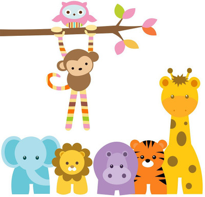Wallzone 60 cm Jungle Animals Removable Sticker(Pack of 1)