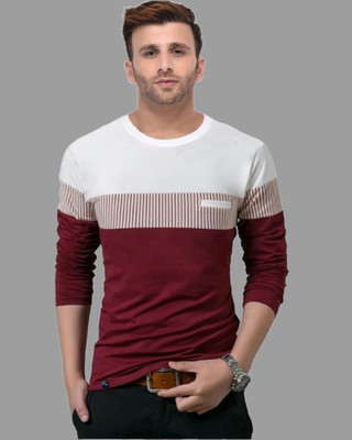 FastColors Solid Men Round Neck White, Maroon T-Shirt