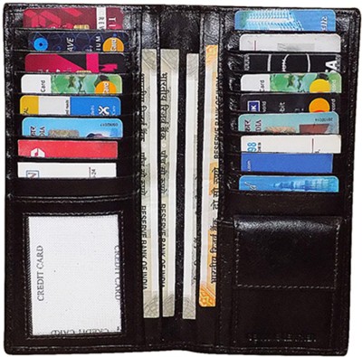 Kan Women Black Genuine Leather Wallet(15 Card Slots)