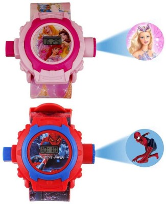A to Z Projector Cute Princess & Spiderman Digital Dial Combo Of 2 Projector Watch For Boys & Girls Digital Watch  - For Boys & Girls