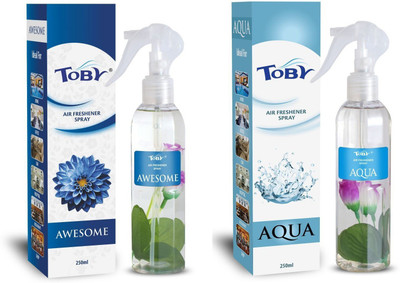 TOBY sweet Spray Awsome and Aqua air freshner .270 ml each.pack of 2.(2 x 250 ml)