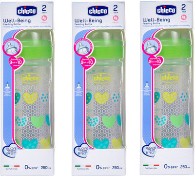 Chicco 250ml Well-Being Feeding Bottle (Pack of 3) - 250 ml(Green)