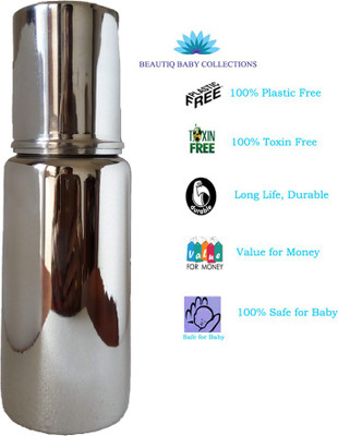 Beautiq Baby Collections Complete Stainless Steel Feeding Bottle 250ml with High Grade Silicon Nipple - 250 ml(Silver)