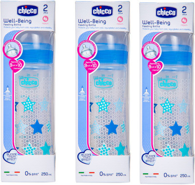 Chicco 250ml Well-Being Feeding Bottle (Pack of 3) - 250 ml(Blue)