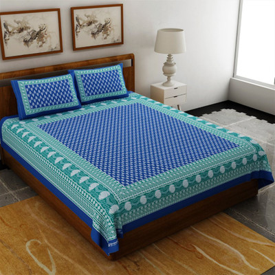 UNIQCHOICE 120 TC Cotton Double Printed Flat Bedsheet(Pack of 1, Blue)