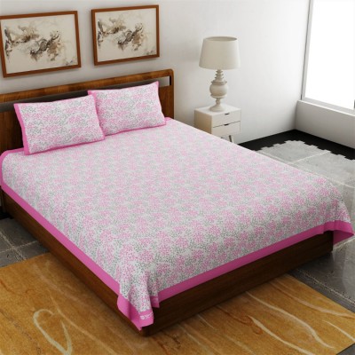 UNIQCHOICE 120 TC Cotton Double Floral Flat Bedsheet(Pack of 1, Pink)