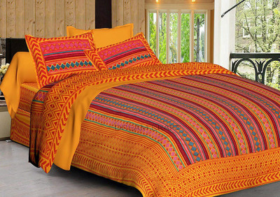 RAJDEVI JAIPUR PRINTS 228 TC Cotton King Printed Flat Bedsheet(Pack of 1, Yellow)