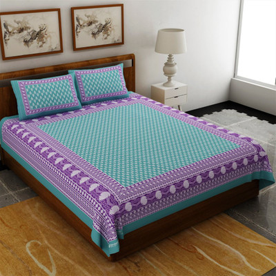Unique Choice Cotton Double Flat 120 TC Printed Bedsheet(Pack of 1, Blue)