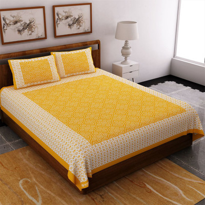 Unique Choice 120 TC Cotton Double Printed Flat Bedsheet(Pack of 1, Yellow)