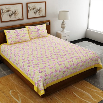 UNIQCHOICE 120 TC Cotton Double Floral Flat Bedsheet(Pack of 1, Yellow)