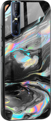 QRIOH Glass Back Cover for Vivo V15 Pro(Multicolor, Grip Case, Silicon, Pack of: 1)