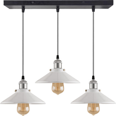 Homesake 3-Lights Linear White Cone Shade Cluster Chandelier Hanging Light, Decorative, Black, Kitchen Area and Dining Room Light, LED/Filament Light, Nickel Chandelier Ceiling Lamp(White)