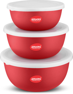 Jensons Steel, Plastic Grocery Container  - 600 ml, 800 ml, 1300 ml(Pack of 3, Red)